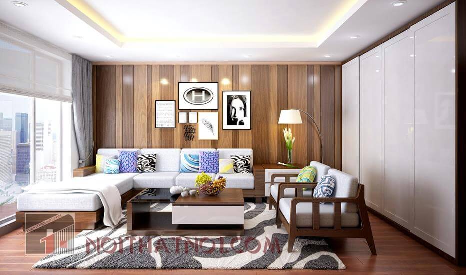 Bài trí sofa gỗ nhỏ gọn cho nhà chung cư